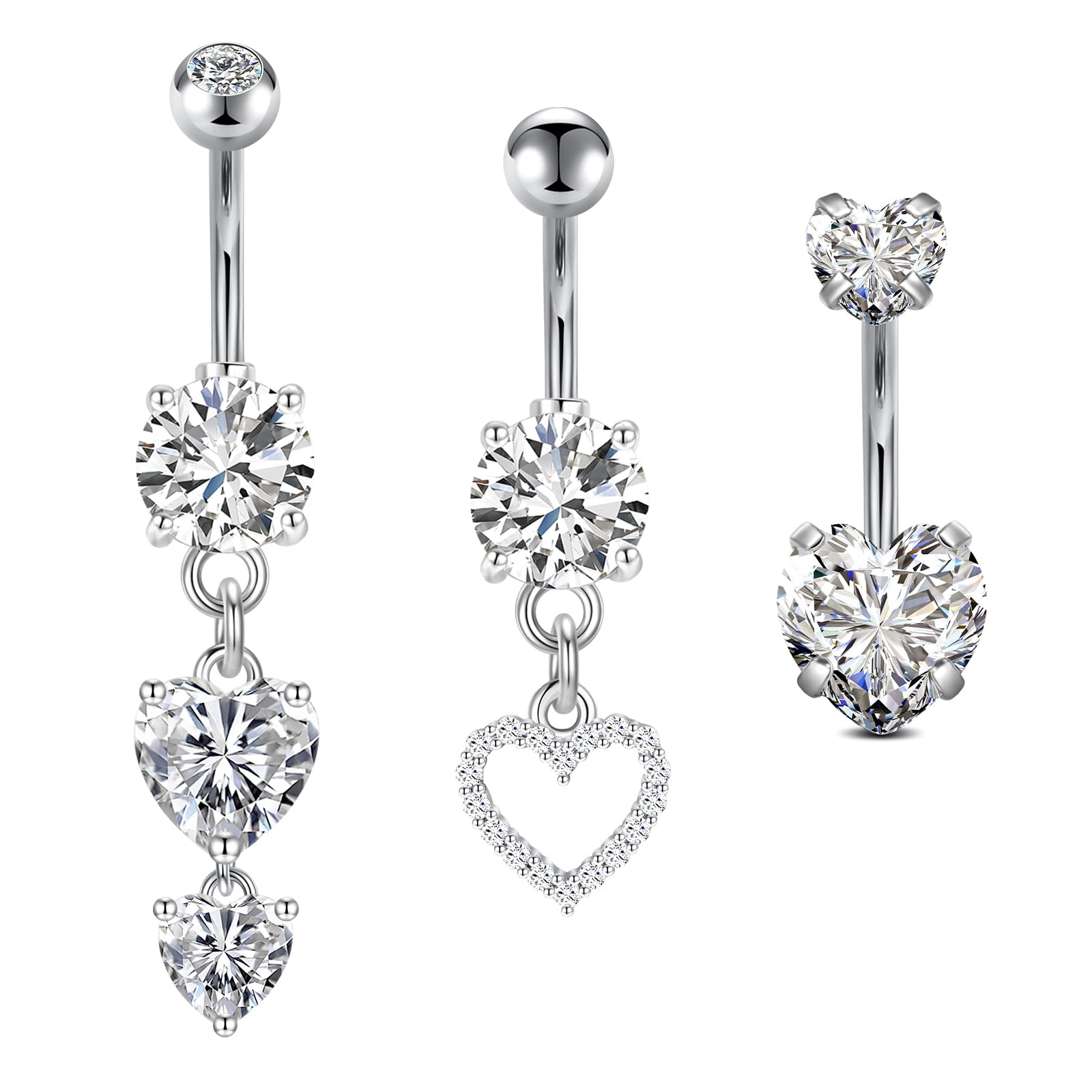 VCMART 14G Surgical Steel Belly Button Rings - Hypoallergenic Navel Piercing Jewelry for Women, Belly Button Piercing Rings for Everyday Wear & Special Occasions