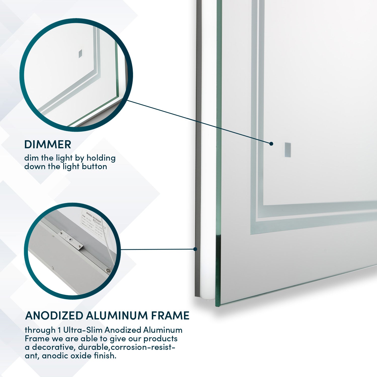 Aquadom SOHO 24x36 Inch LED Lighted Bathroom Mirror with Anti-Fog, Dimmable Touch Control - Perfect for Vanity, Makeup, Shaving & Modern Bathroom Decor