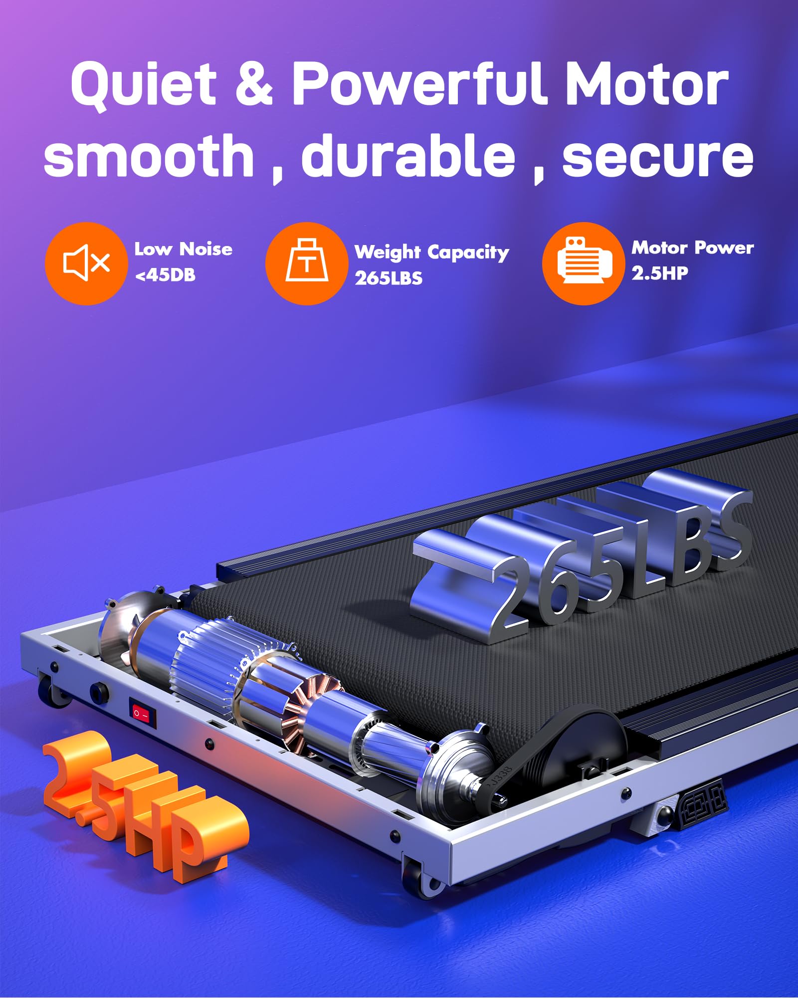 Under Desk Treadmill - 2.5HP Portable Walking Pad with Remote Control & LED Display for Home Office Use | Compact Jogging Running Machine for Small Spaces & Work from Home Fitness
