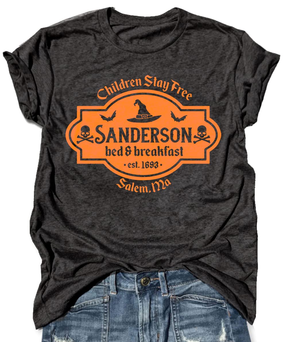 Sanderson Sisters Bed & Breakfast Halloween T-Shirt - Funny Letter Print Women's Short Sleeve Graphic Tee | Perfect for Halloween Costumes, Themed Parties & Hocus Pocus Fans
