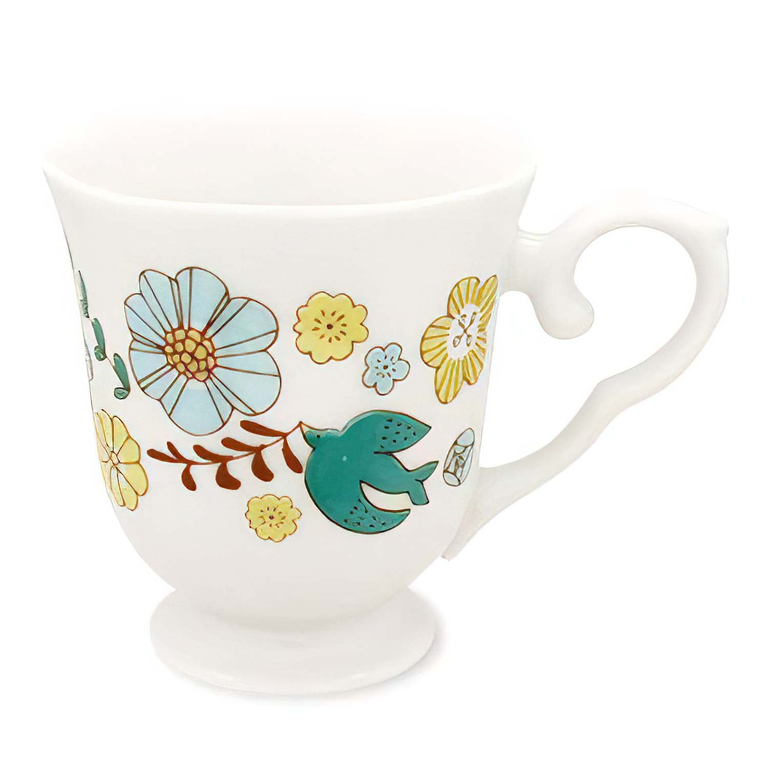 Harekutani Porcelain Flower Bird Mug - Elegant Hand-Painted Tea Cup with Floral & Bird Design - Perfect for Tea, Coffee, or Home Décor