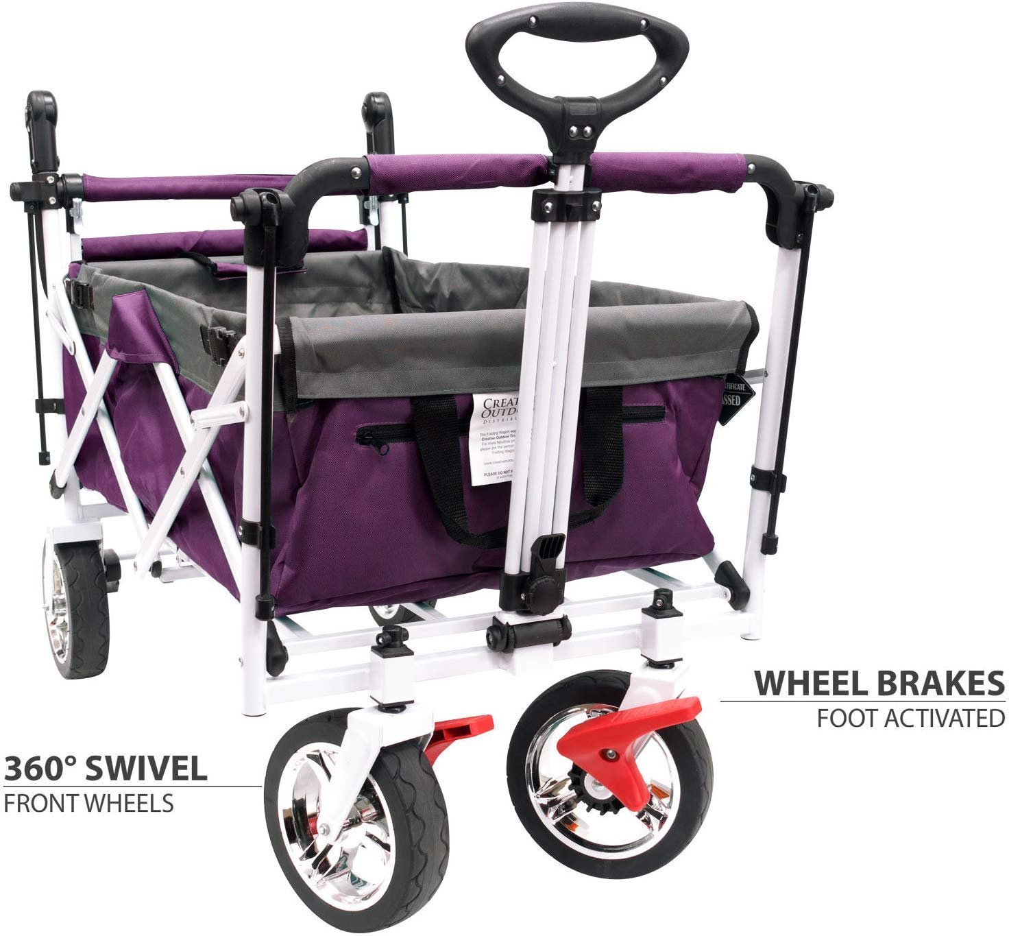 Best Push Pull Wagon for Kids - Foldable Outdoor Stroller with Removable Canopy & Safety Harness | Adjustable Handle Collapsible Garden Cart | Perfect for Beach, Park, Camping & Shopping (Purple)
