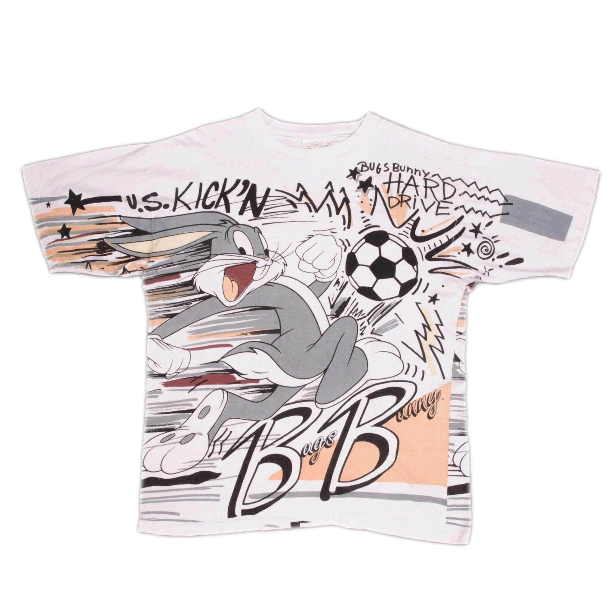 Vintage 1993 Looney Tunes Bugs Bunny All Over Print T-Shirt - Large Size - Casual Wear & Retro Cartoon Fan Gift
