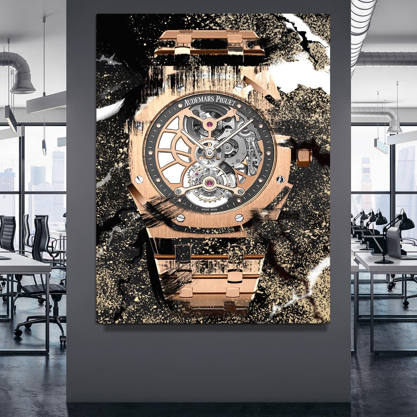 DEVICI AP Royal Oak Tourbillon Openworked Inspired Watch Wall Art - Luxury Motivational Canvas Poster for Men's Room & Office Decor | Perfect for Watch Enthusiasts & Modern Home Decoration