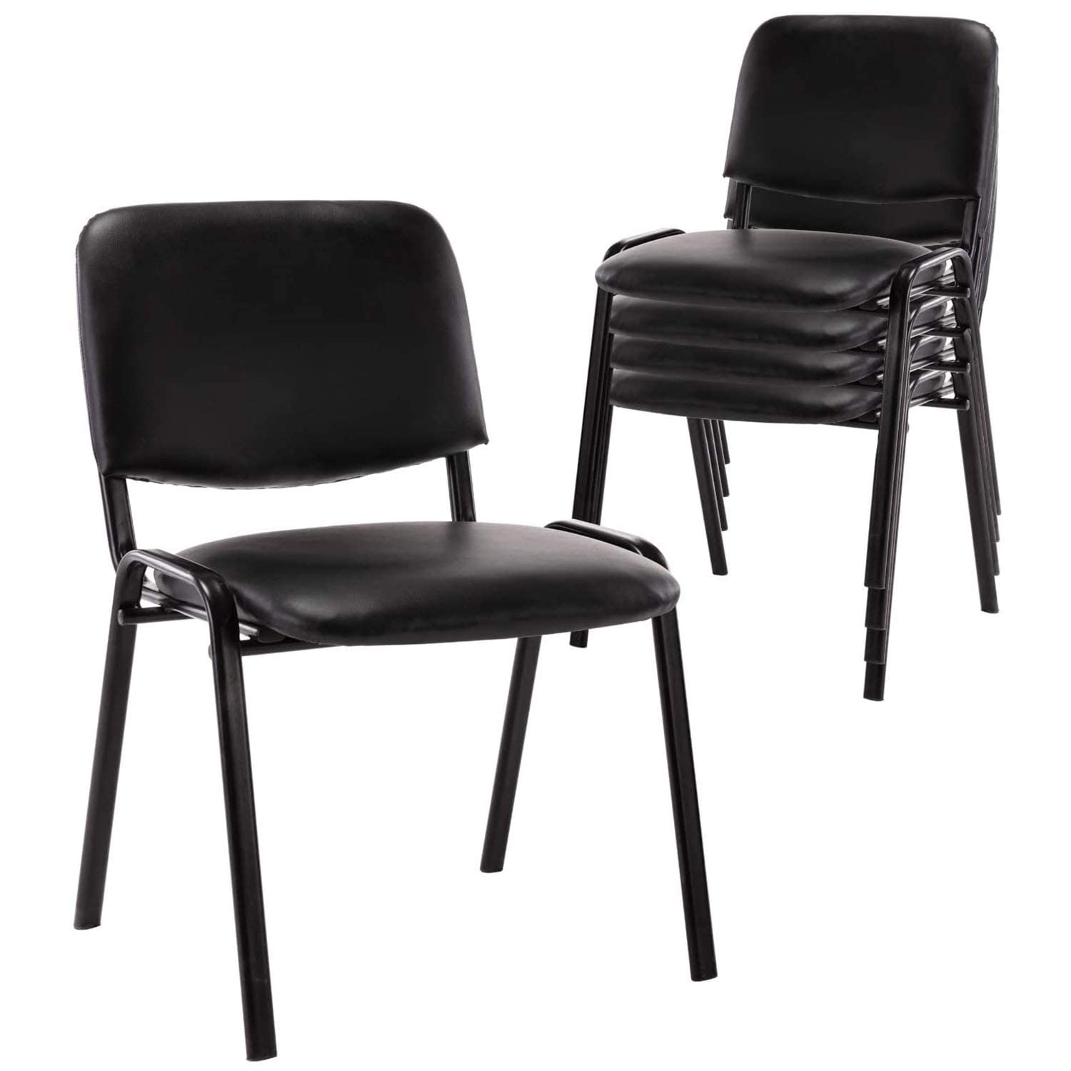 5-Pack Black PU Leather Conference Room Waiting Chairs - Armless Office Chairs Without Wheels for Meeting Rooms, Guest Reception, Lobby & Events - Durable & Comfortable Seating Solution