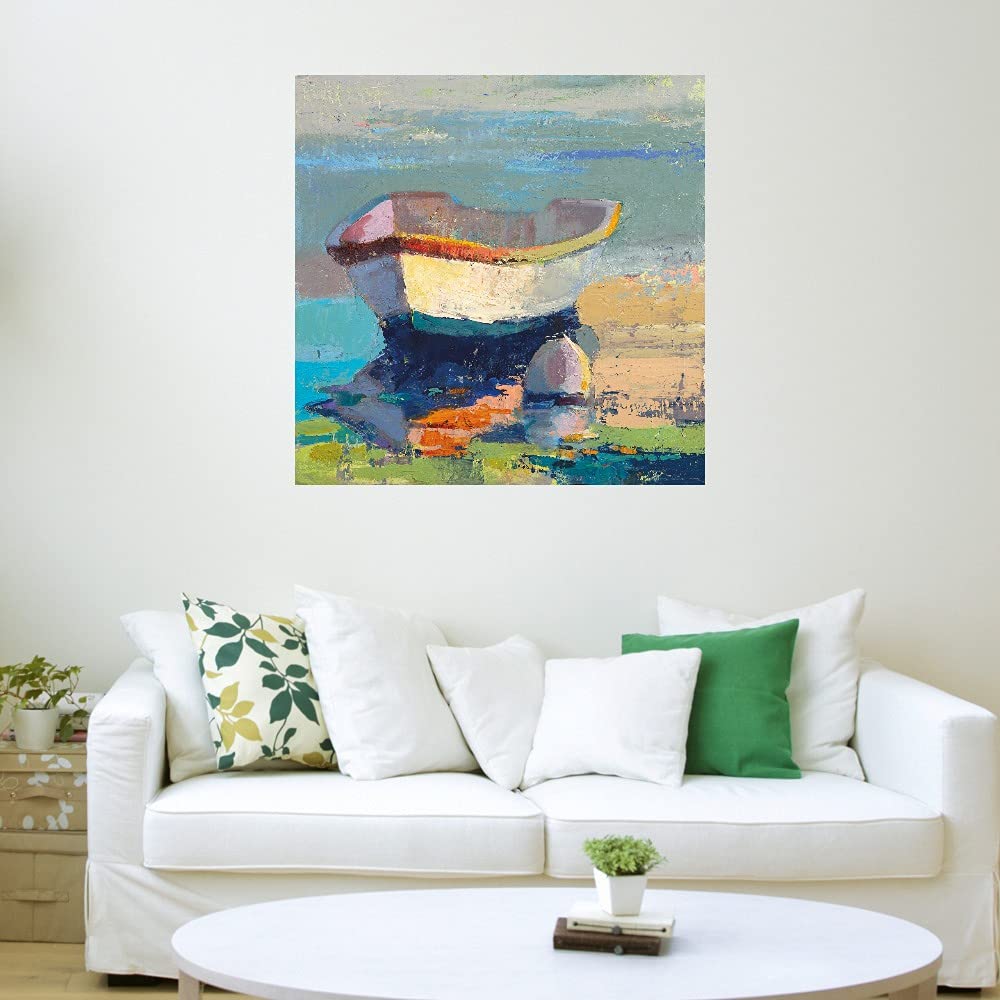 Beth Forst Original Boat Painting - Premium Bottle Green Canvas Wall Art for Living Room, Bedroom, Office Decor - 32x32 Inch Ready to Hang - Perfect for Coastal, Nautical & Modern Home Décor