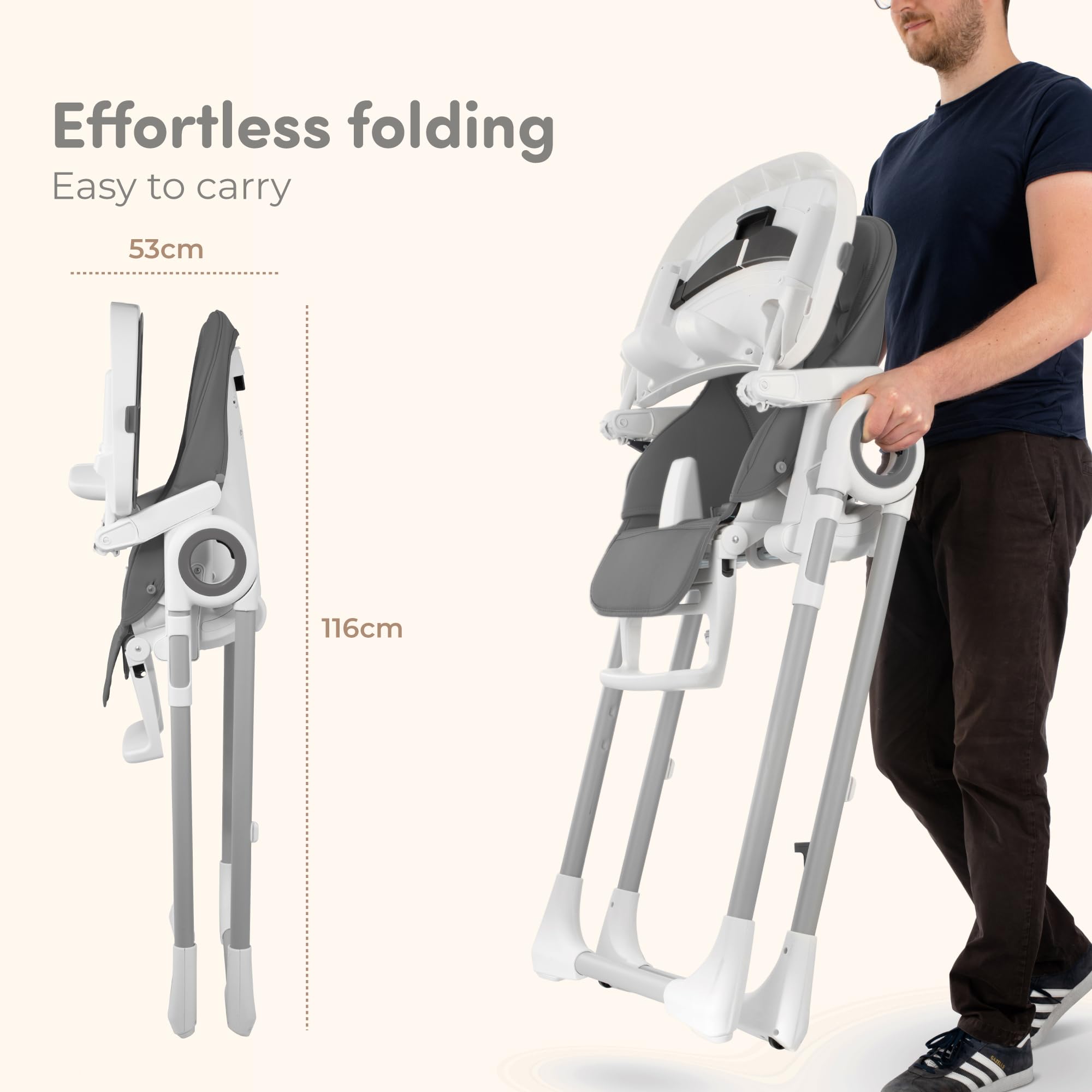 Sweety Fox Adjustable Baby High Chair - 7 Height Positions, Foldable Design for Infants & Toddlers - Dark Grey - Perfect for Dining, Feeding & Playtime at Home