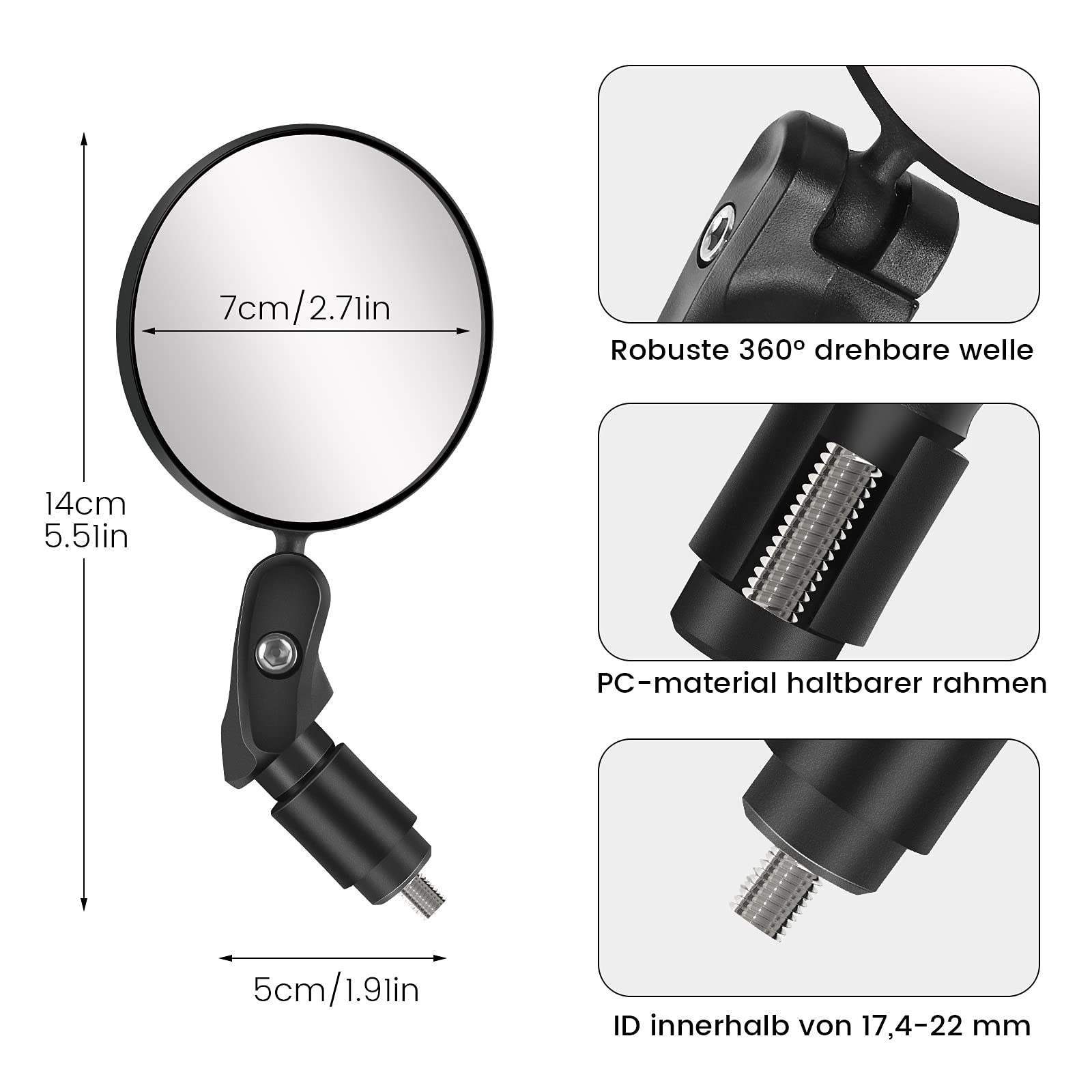 2 Pack Bike Mirrors - Adjustable Handlebar Bicycle Rear View Mirrors with 360° Rotation | HD Safety Convex Mirror for E-Bike, Mountain Bike | Perfect for Commuting, Road Cycling & Outdoor Adventures