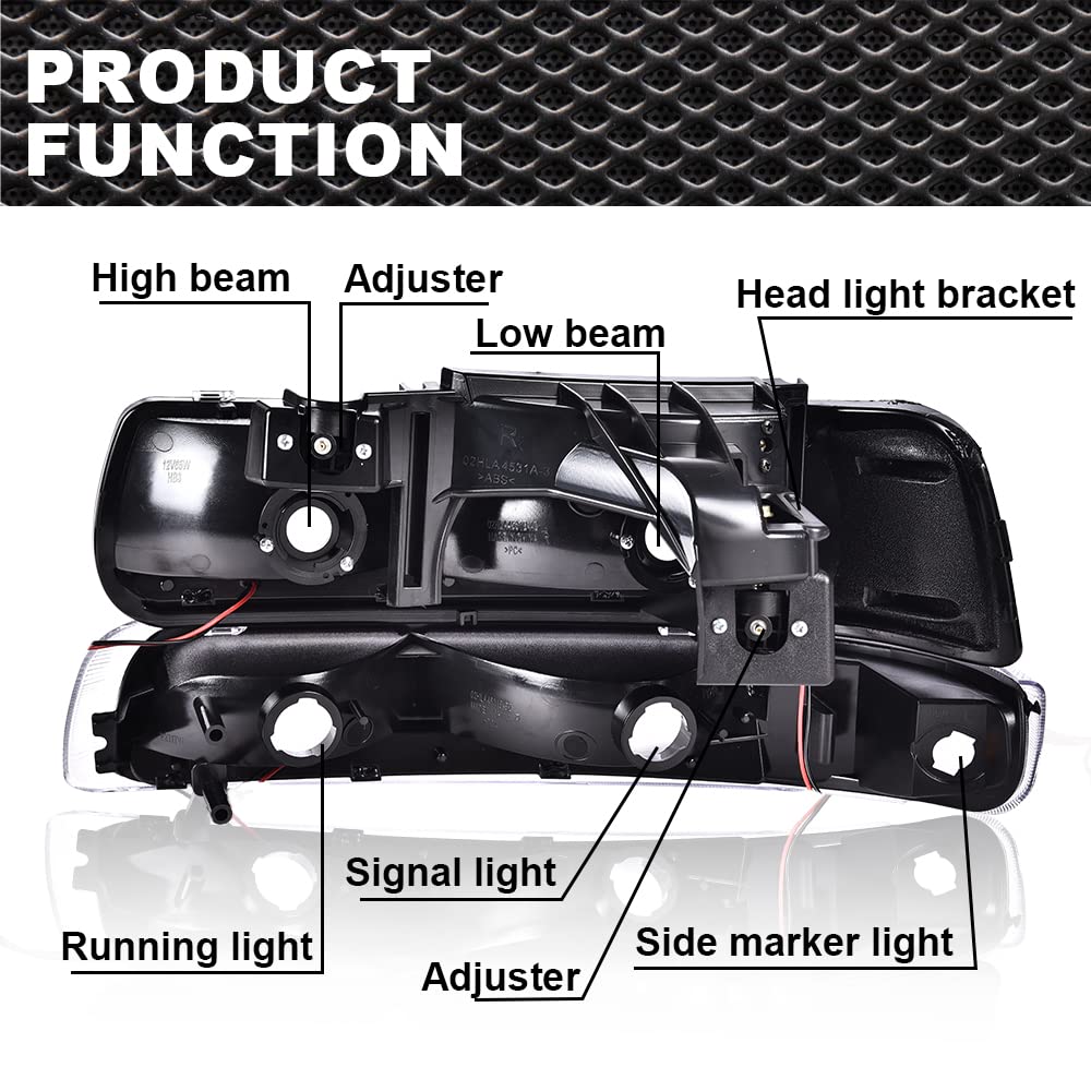 LED Headlight Assembly for Chevy Silverado 1999-2002 & Suburban Tahoe 2000-2006 - Clear Lens, Black Housing, Clear Reflector - Left & Right Pair - Upgrade for Night Driving & Off-Road Adventures