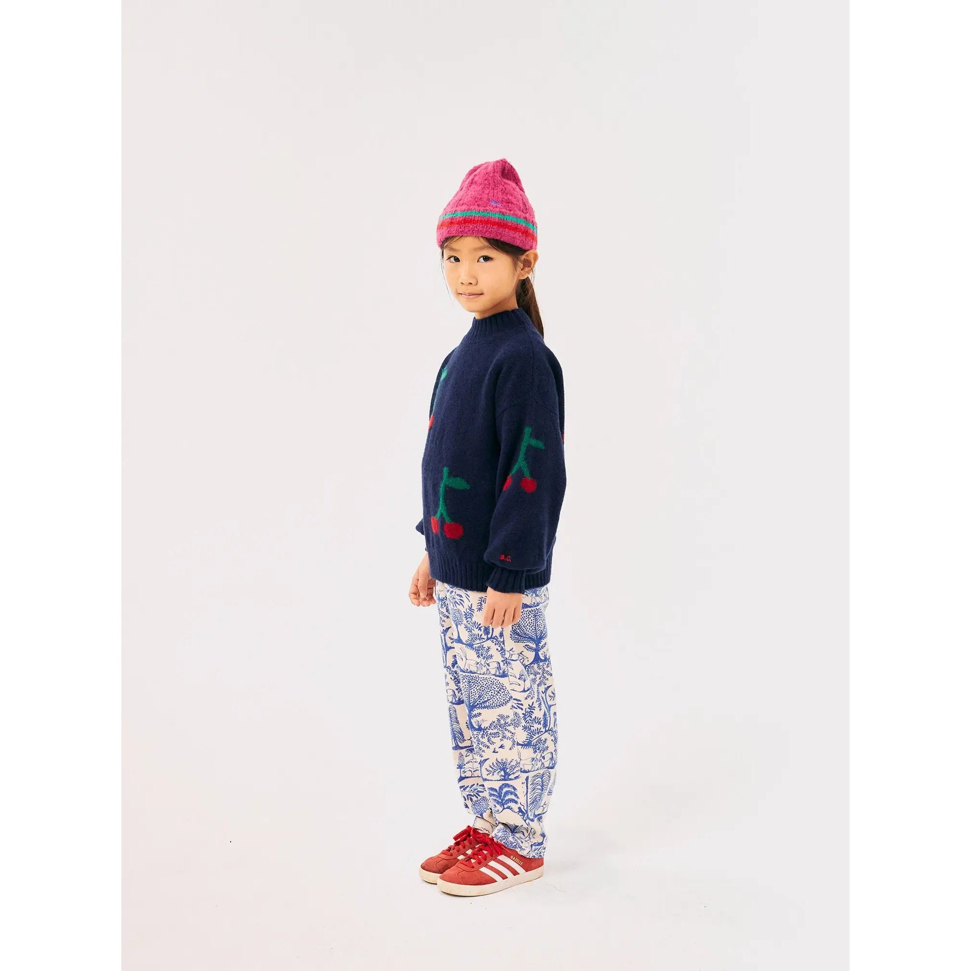 Bobo Choses Bobo Cherry Print Turtle Neck Jumper - Navy Blue Sweater for Women | Cozy Winter Fashion, Casual Outfit & Holiday Style