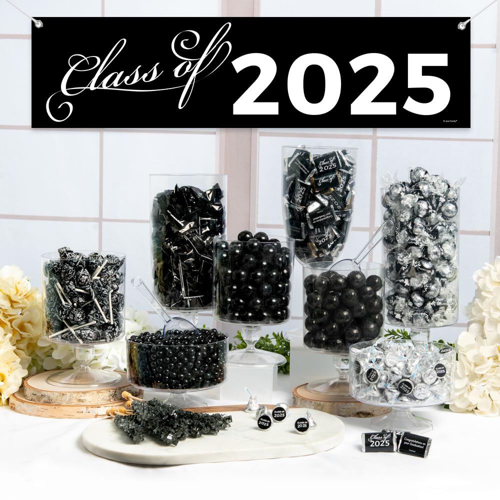 Class of 2025 Graduation Party Supplies - Black Candy Buffet Kit with 5ft Banner (14lbs Bulk Candy) - Perfect for High School & College Graduation Celebrations