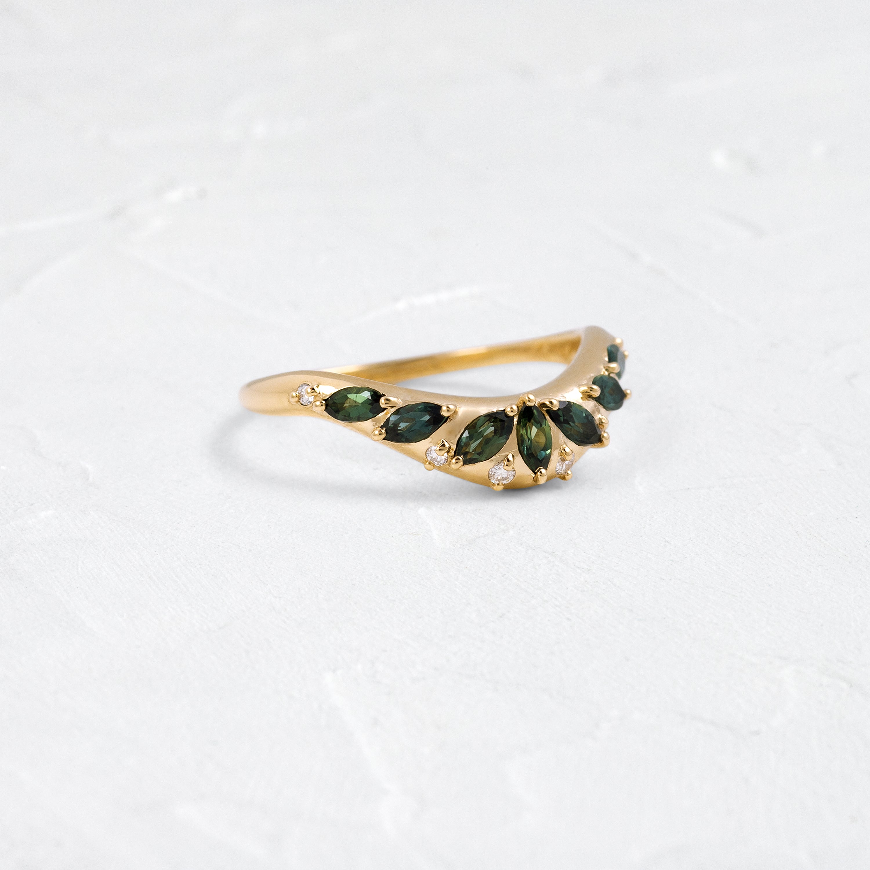 Amplify Band with Marquise Green Sapphires - Elegant Green Gemstone Ring for Women | Perfect for Engagement, Wedding, Anniversary & Special Occasions