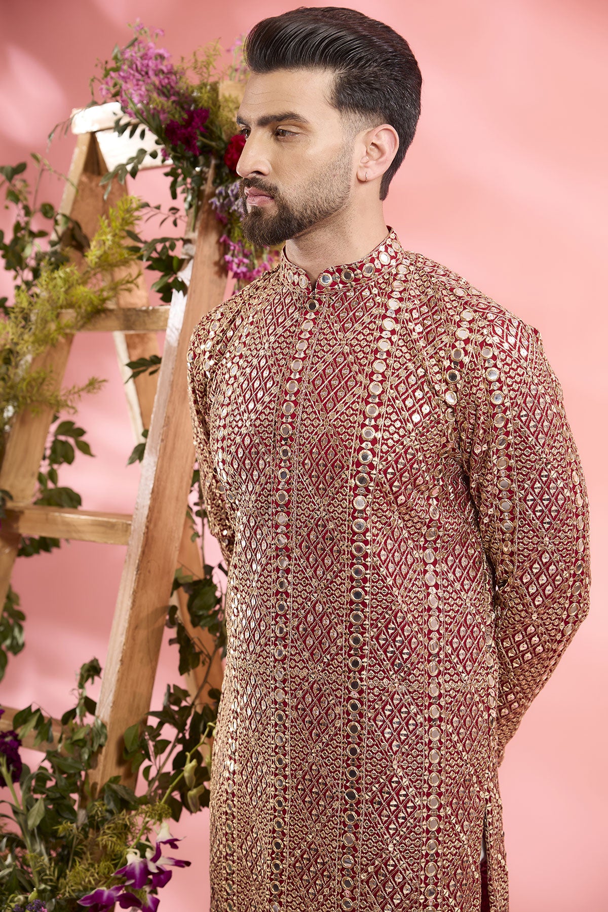 Elegant Red Georgette Mirror Work Kurta for Women - Indian Embroidered Tunic Top - Perfect for Festivals, Weddings & Special Occasions