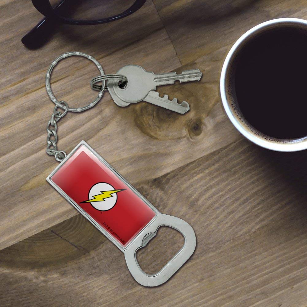 The Flash Lightning Bolt Logo Keychain - Chrome Plated Metal Bottle Opener with Keyring - Perfect for Superhero Fans, Keychains Collection & Everyday Carry (EDC) Accessories
