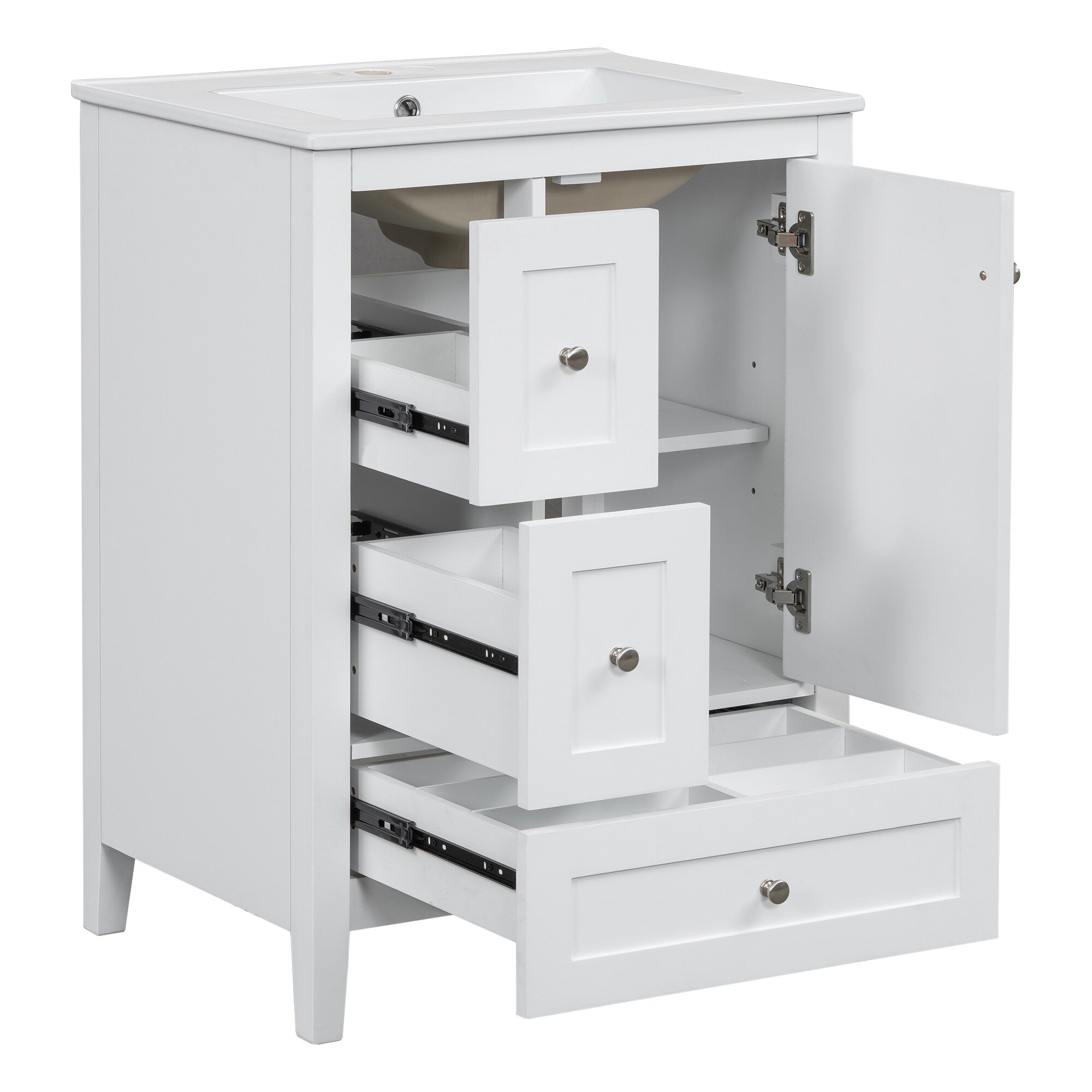 24 Inch Bathroom Vanity with Storage - Adjustable Shelf & Removable Dividers, MDF & Rubberwood Construction, Dark Green Finish for Modern Bathroom Decor