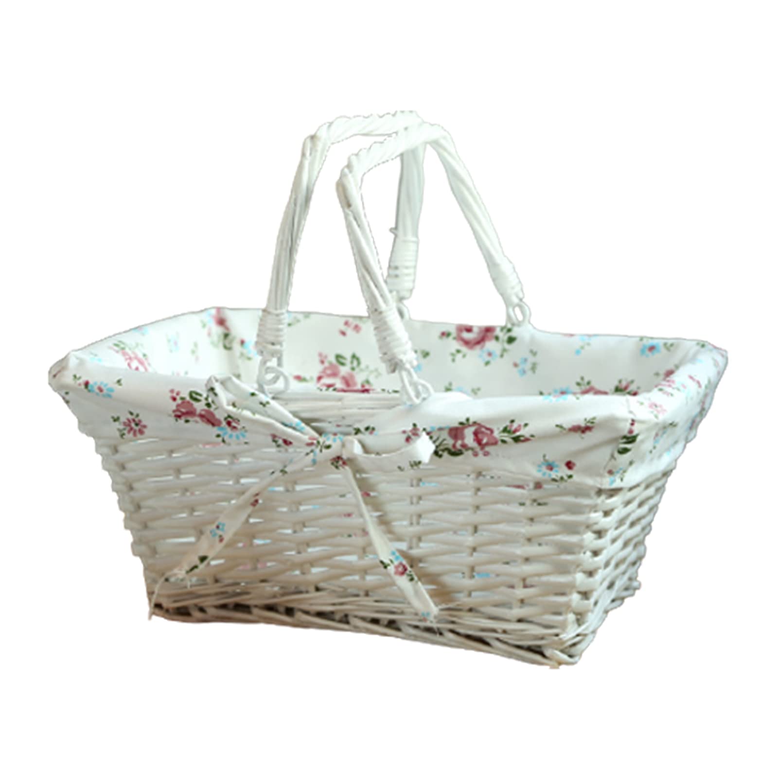 Traditional Wicker Picnic Basket with White Lining & Folding Handle - Willow Storage Hamper for Outdoor Picnics, Beach Trips, and Home Organization - Perfect Gift Pack for Nature Lovers