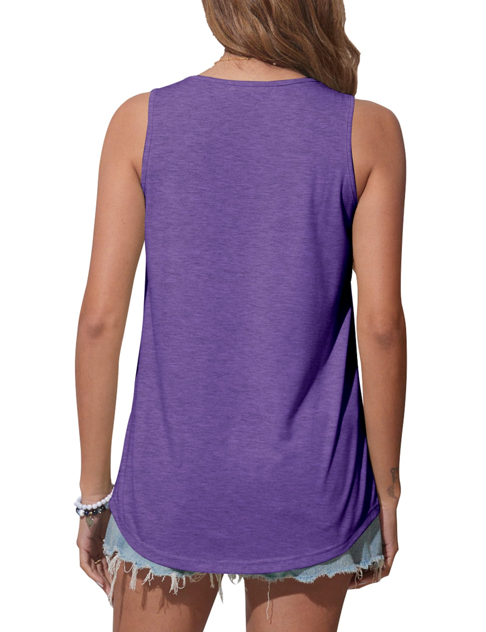 Bluetime Women's Summer Tank Tops - Casual Square Neck Sleeveless Loose Fit Flowy Shirt with Curved Hem | Perfect for Beach, Yoga & Everyday Wear