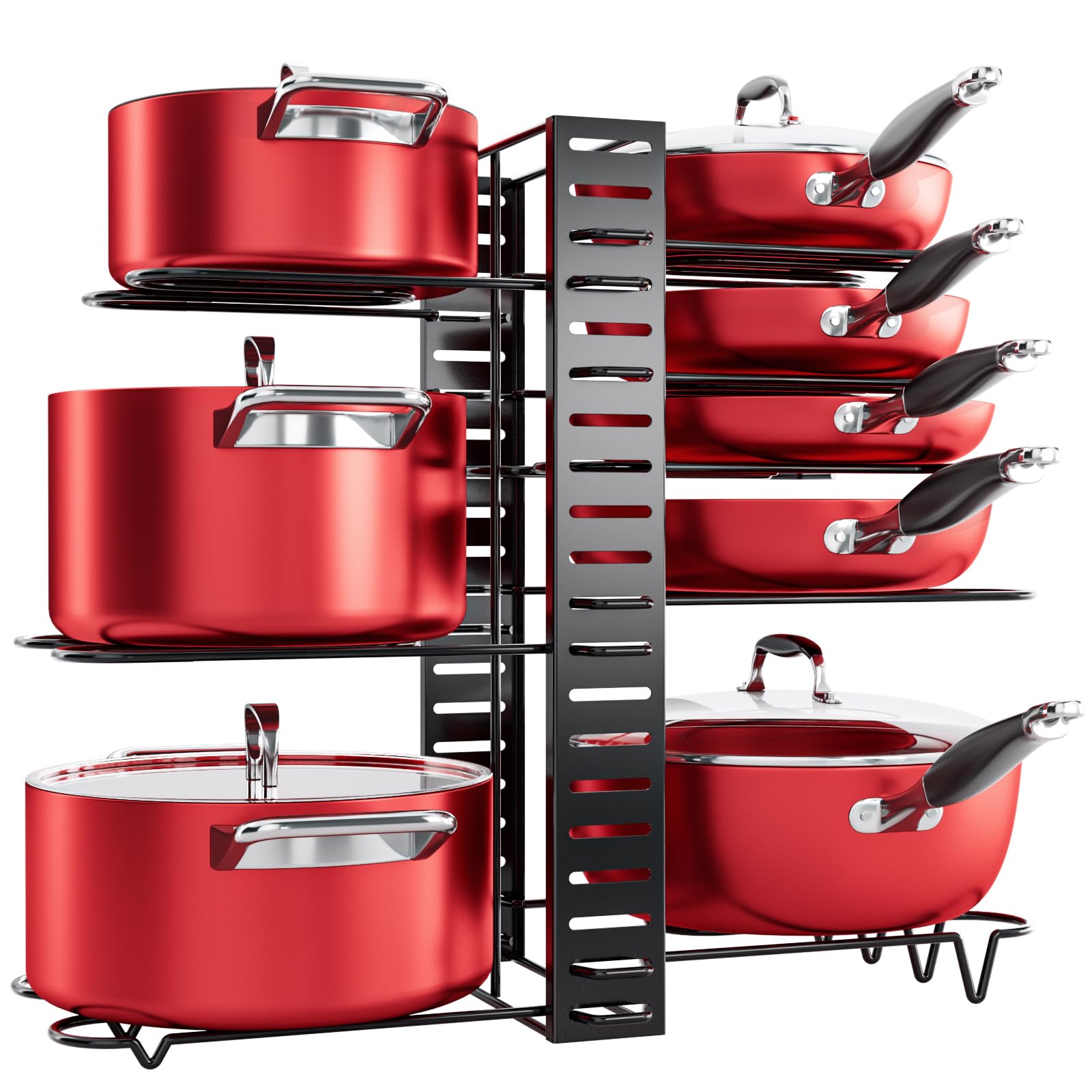 MUDEELA 8-Tier Under Cabinet Pots and Pans Organizer Rack - Adjustable Kitchen Storage Solution with 3 DIY Installation Methods - Perfect for Small Kitchens, Pantries, and Cabinet Organization