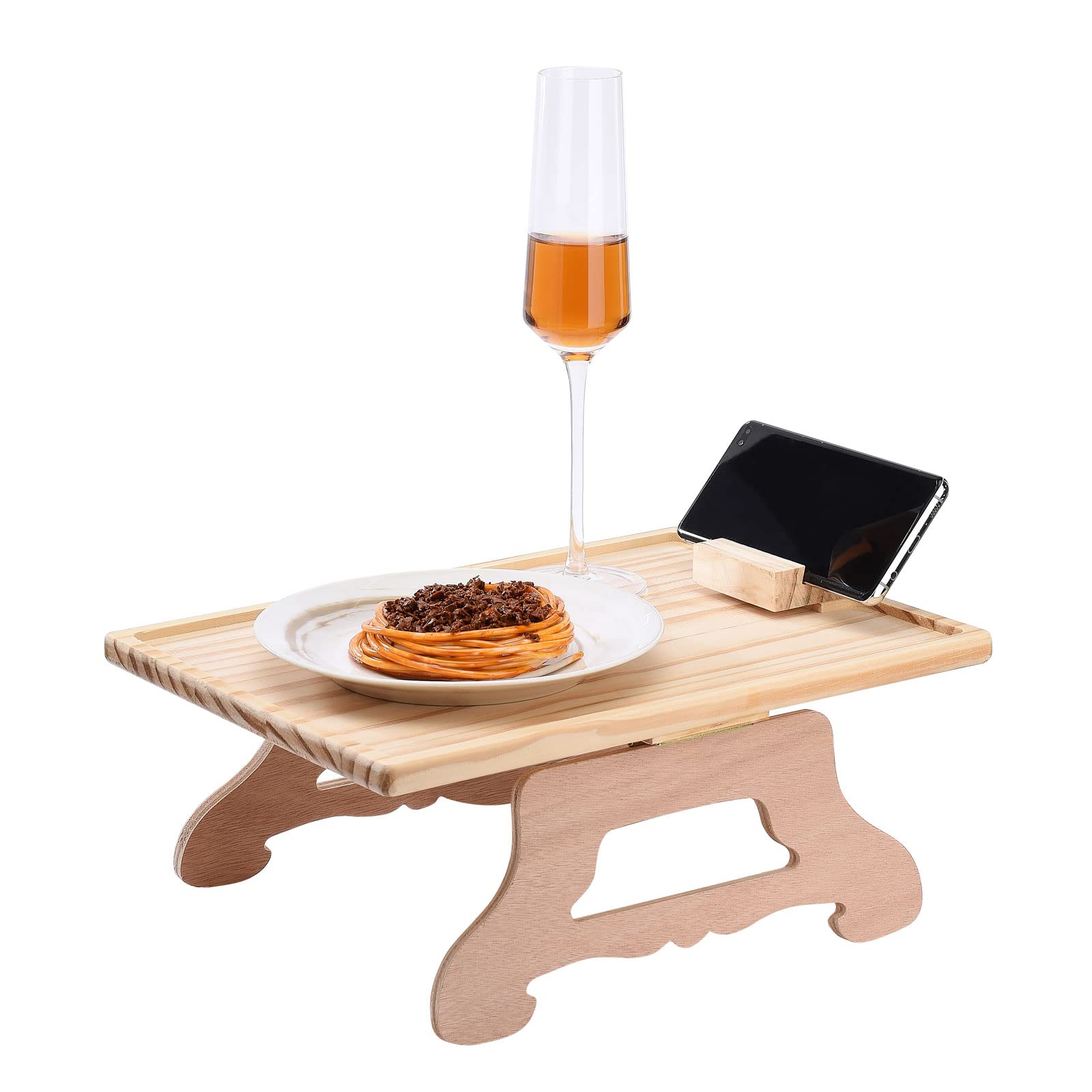 Foldable Bamboo Sofa Tray Table with 360° Rotating Phone Holder - Clip-On Side Table for Wide Couches, Perfect for Food, Drinks, Snacks & Remote Control - Ideal for Living Room, Bedroom & Home Theater Use