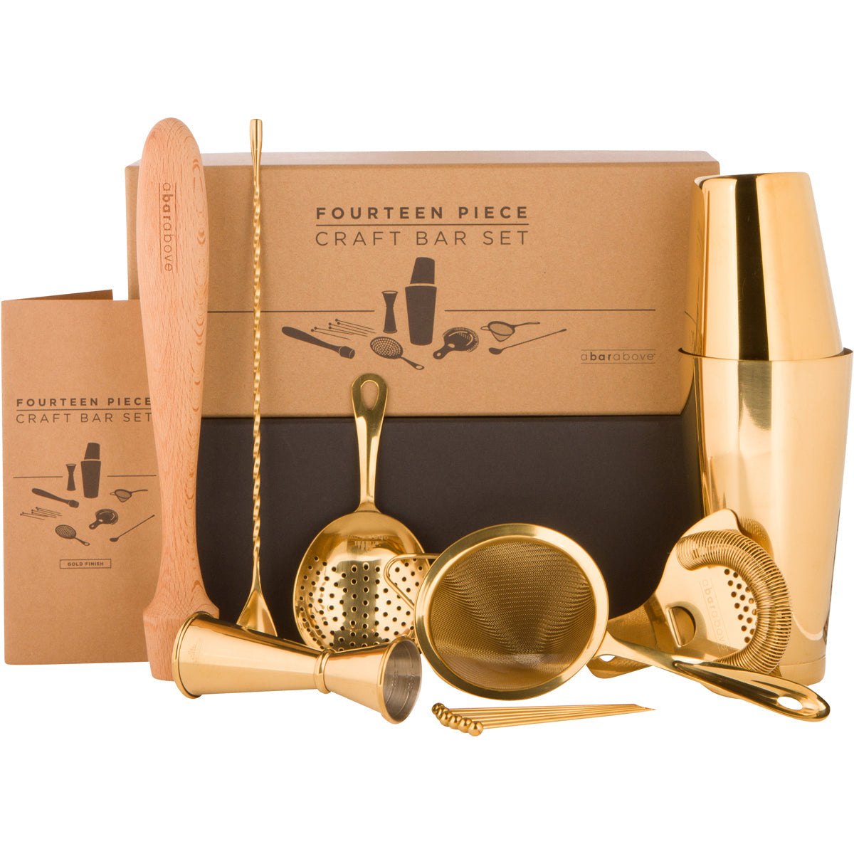 Premium 14-Piece Gold Mixologist Bar Set - Cocktail Shaker, Jigger, Strainer & More - Perfect for Home Bars, Parties & Professional Bartenders