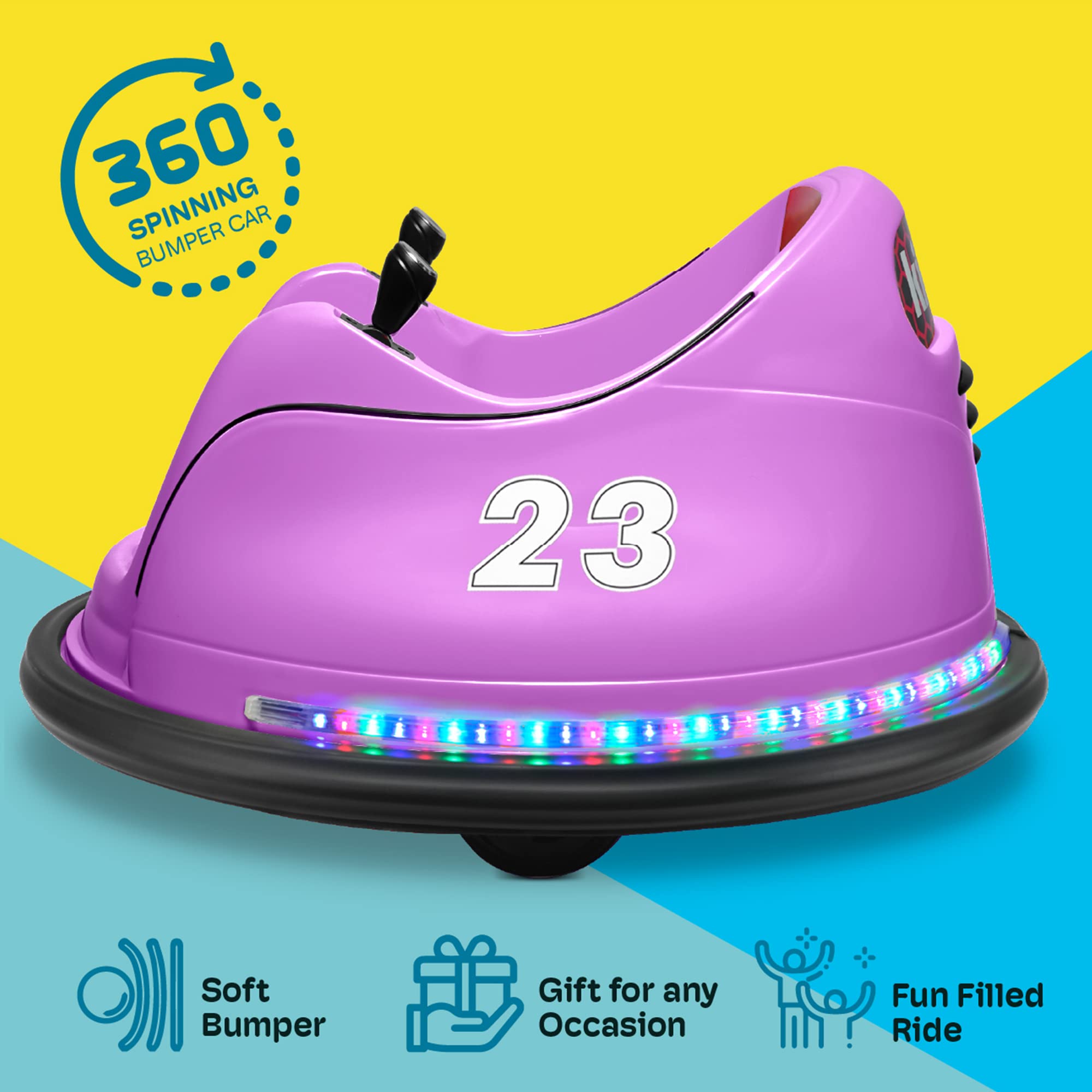 Kidzone 6V Electric Ride On Bumper Car for Kids & Toddlers 1.5-6 Years - DIY Sticker Remote Control Bumper Toy with LED Lights & 360° Spin - ASTM Certified - Perfect for Indoor Playrooms, Birthday Gifts & Backyard Fun