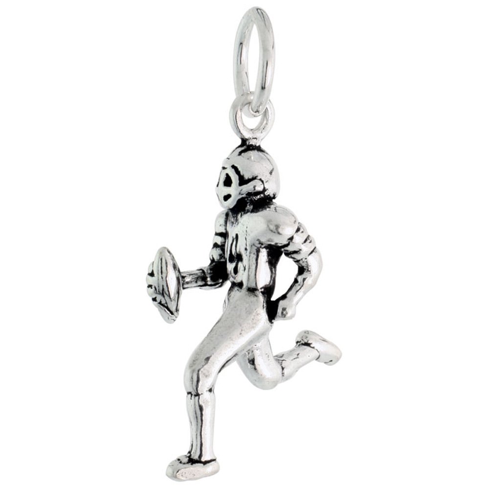 925 Sterling Silver Football Player Charm Pendant - 7/8 Inch Tall - Perfect for Necklaces, Bracelets & Sports Fan Jewelry Gifts