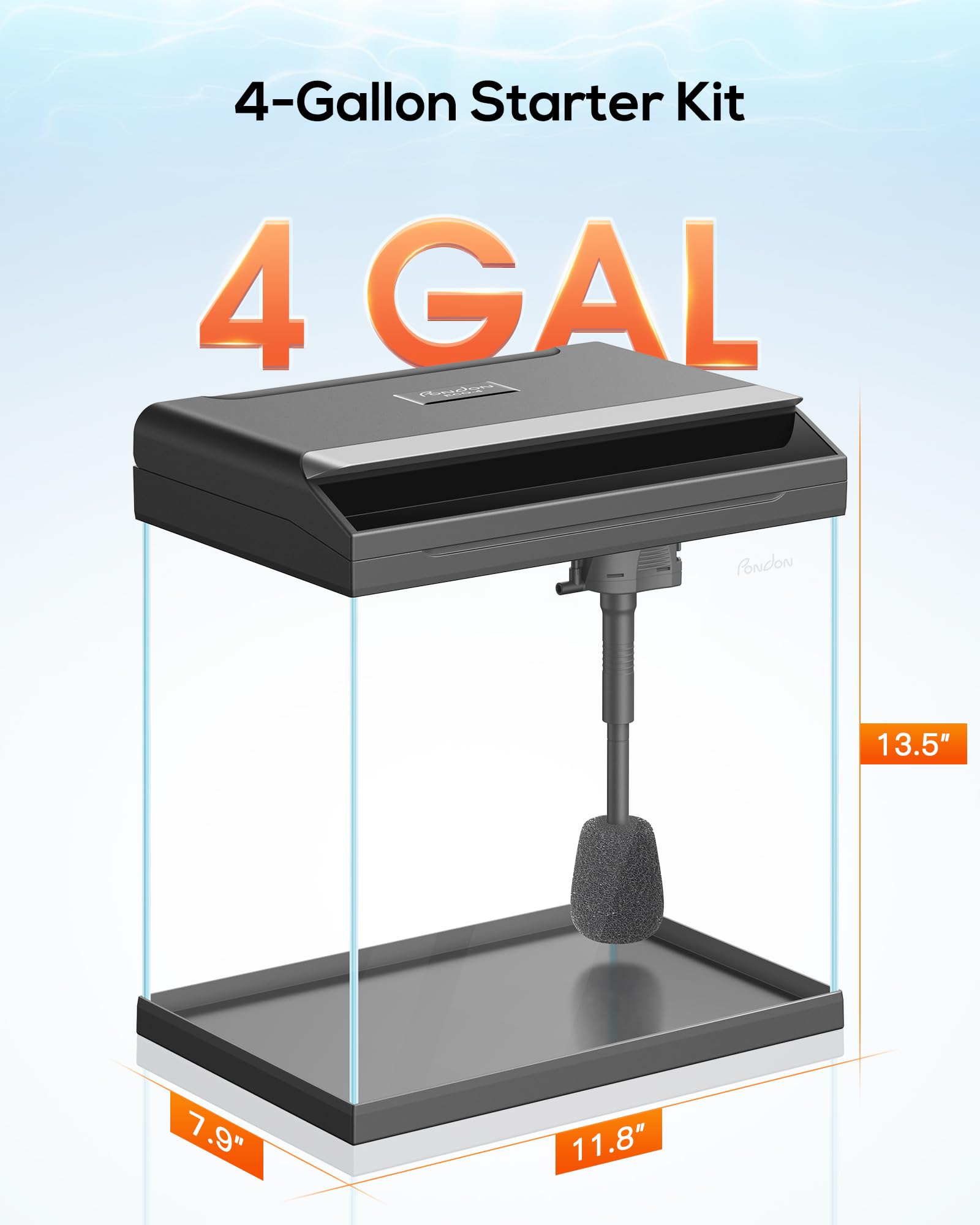 4 Gallon Low-Iron Glass Fish Tank with LED Light & Filter - Perfect for Betta Fish & Beginners