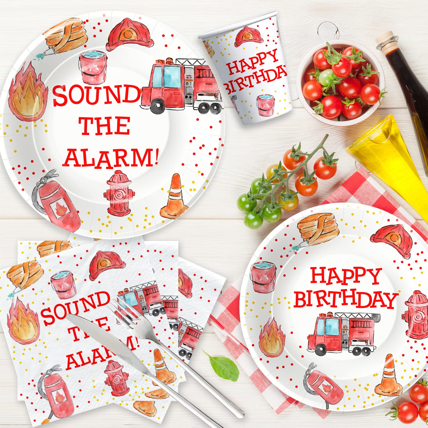 Fire Truck Birthday Party Supplies Kit - 48-Piece Firefighter Theme Party Decorations Set with 9
