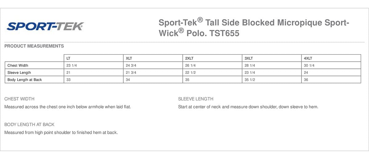 Sport Tek Men's Tall Side Blocked Micropique Sport Wick Polo Shirt - Moisture Wicking Performance Golf & Tennis Polo for Active Men