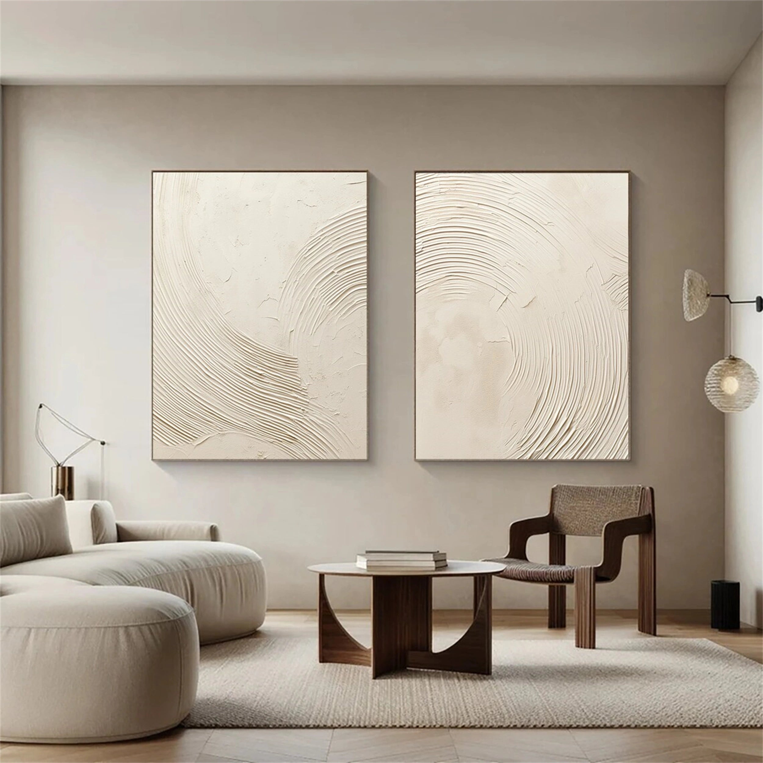Abstract Beige & Brown Wall Art Set of 2 Paintings - Modern Home Decor for Living Room, Bedroom & Office #BB067
