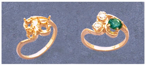 Solid Sterling Silver or 14kt Gold 3 Stone Round Triple Swirl Dinner Ring - Size 6 & 8 - Pre Notched Blank Setting (163 273/143 273) - Perfect for Weddings, Anniversaries & Formal Occasions