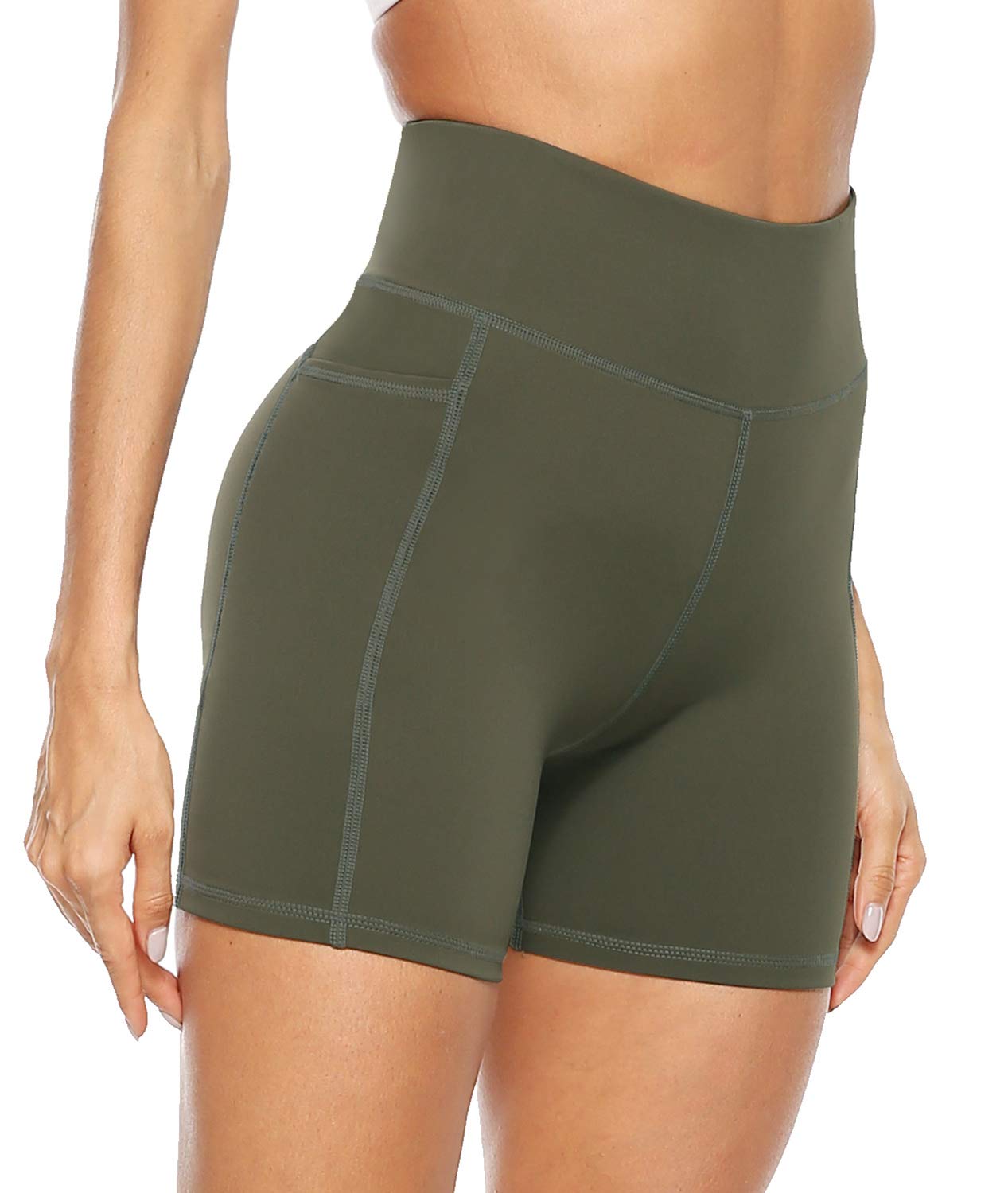 AFITNE Women's High Waist Yoga Shorts with Pockets - Tummy Control Workout Running Biker Shorts for Gym, Fitness & Casual Wear
