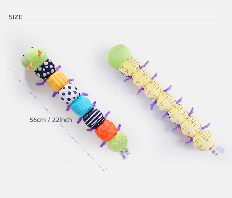 Best Baby Toys for 6-12 Months - Musical Caterpillar Stuffed Animal with Ruler Design, Bell Rings, Crinkle & Rattle Sounds - Developmental Sensory Toys for Newborn Boys & Girls 0-12 Months - Perfect for Tummy Time, Early Learning & Playtime