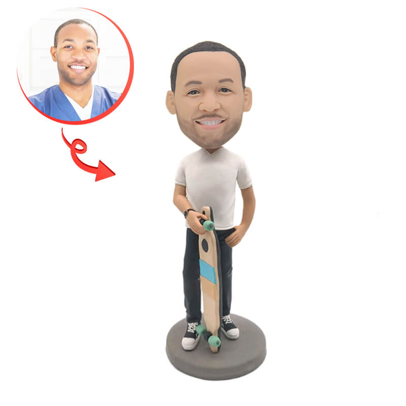 Custom Skateboarder Bobblehead with Sunglasses - Personalized Action Figure for Skateboarding Enthusiasts - Perfect for Gifts, Office Decor, and Sports Memorabilia