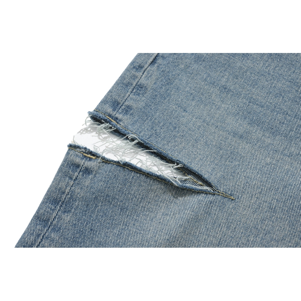 MISHKA W CROWB EMB Denim Pants for Women - Indigo Wash, Embroidered Crow Design - Perfect for Casual Wear, Street Style & Everyday Fashion