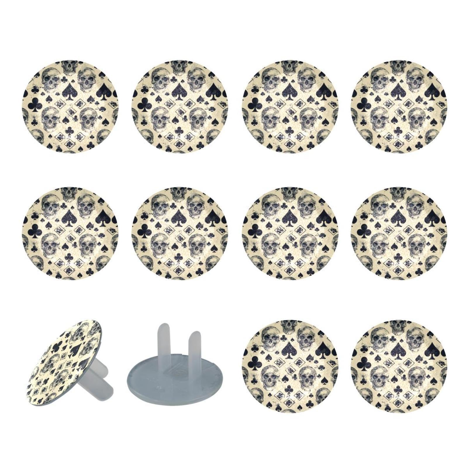 12-Pack Outlet Covers - Childproof Electrical Plug Protectors with Vintage Skull & Playing Card Design - Home Safety Decor for Nursery, Living Room & Office
