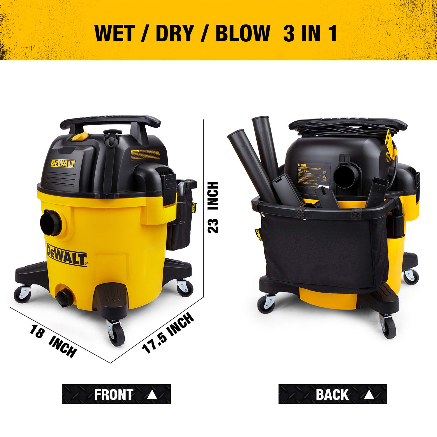 DEWALT DXV10P 10 Gallon Wet Dry Vacuum Cleaner - Powerful Shop Vac for Dust, Debris & Liquid Cleanup - Ideal for Garage, Workshop & Home Renovation