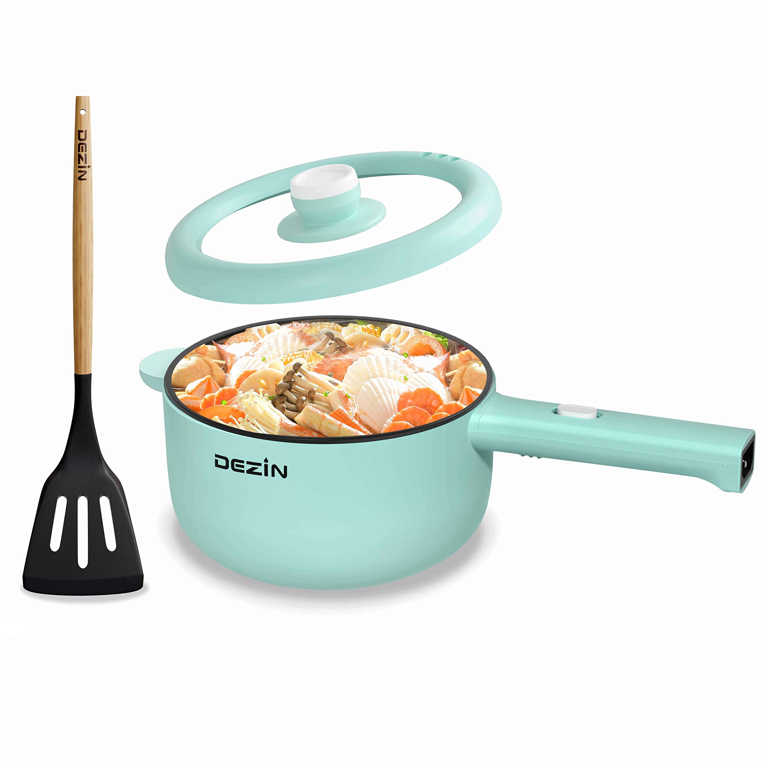 Dezin 2L Electric Cooker with Non-Stick Sauté Pan - Mini Pot for Steak, Eggs, Fried Rice, Ramen, Oatmeal & Soup - Adjustable Power - Perfect for College Dorm, Small Kitchen & Office Lunch Prep