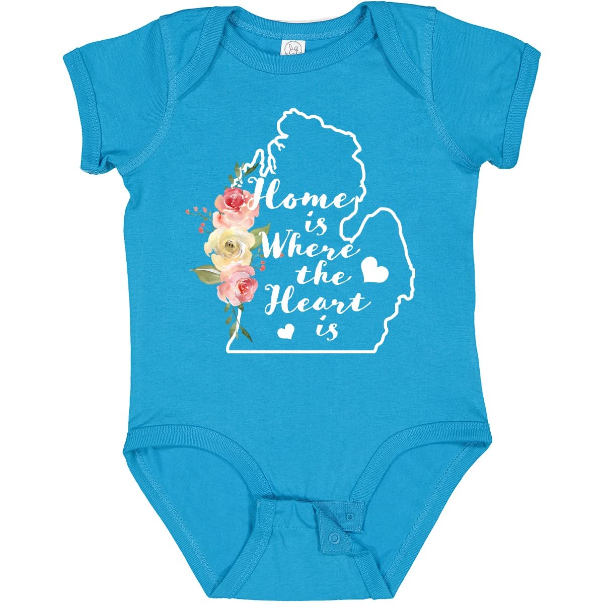Inktastic Michigan Home is Where The Heart is Watercolor Baby Bodysuit - Soft Cotton Infant Onesie for Newborns & Toddlers - Perfect for Family Photos, Holidays & Everyday Wear