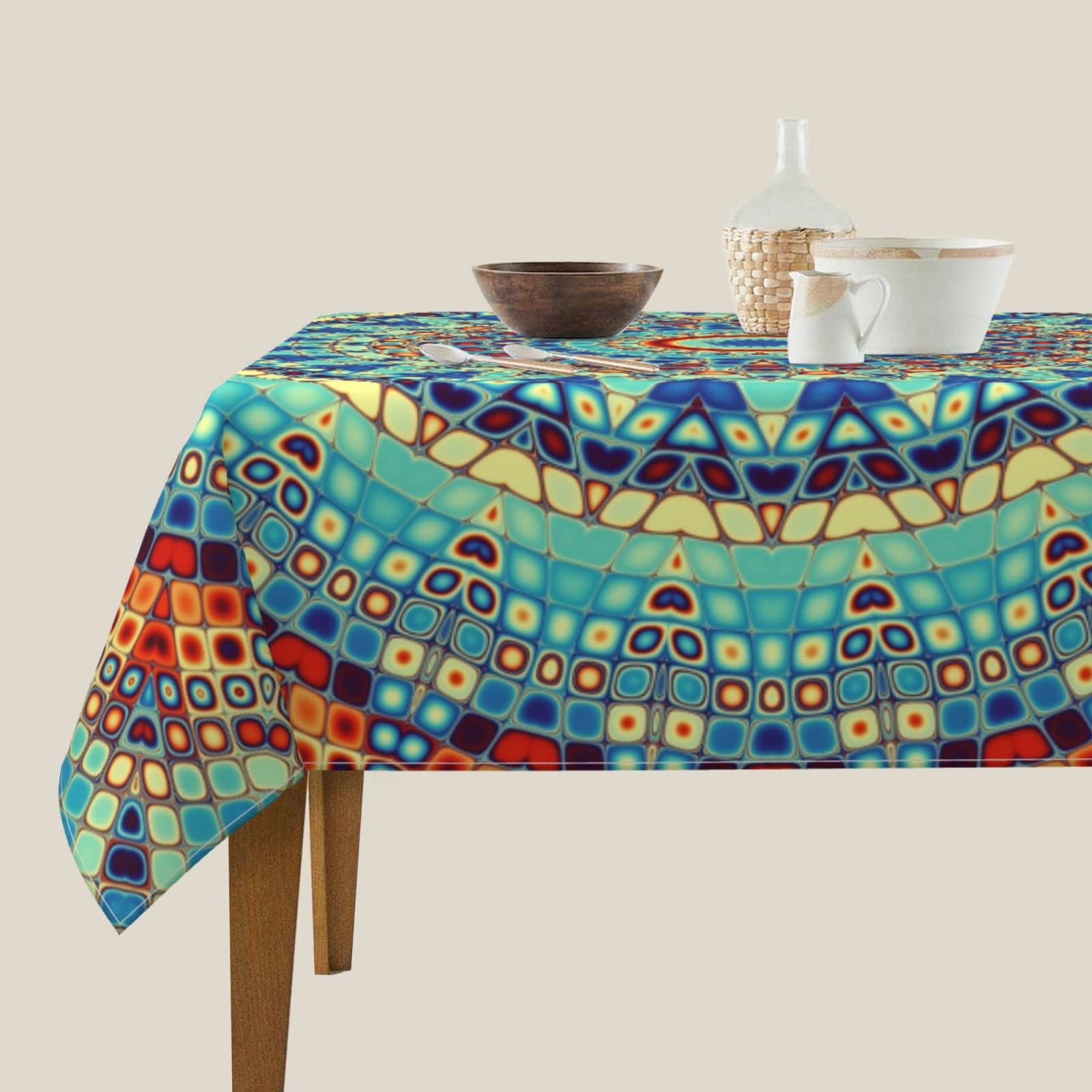 Kawani Mandala Square Tablecloth 54x54 Inch Waterproof Vinyl Bohemian Table Cover for Parties, Weddings, Picnics & Home Decor - Perfect for Spring Celebrations, Holiday Gatherings and Outdoor Dining