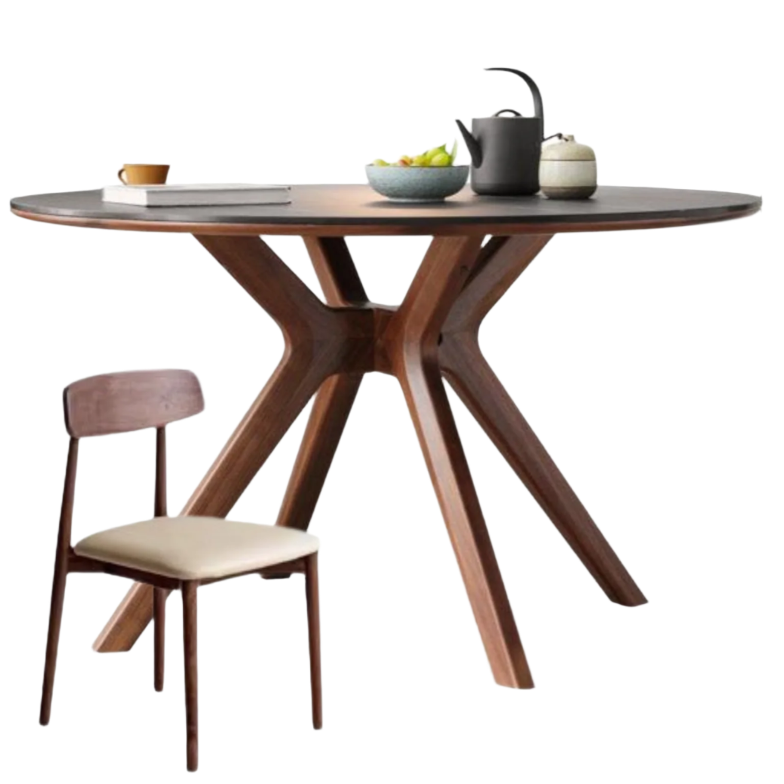 51.2x51.2x29.9 inch / 130x130x76 cm / Rich Dark Walnut Color top black color / rock board dining table + 4 chairs -