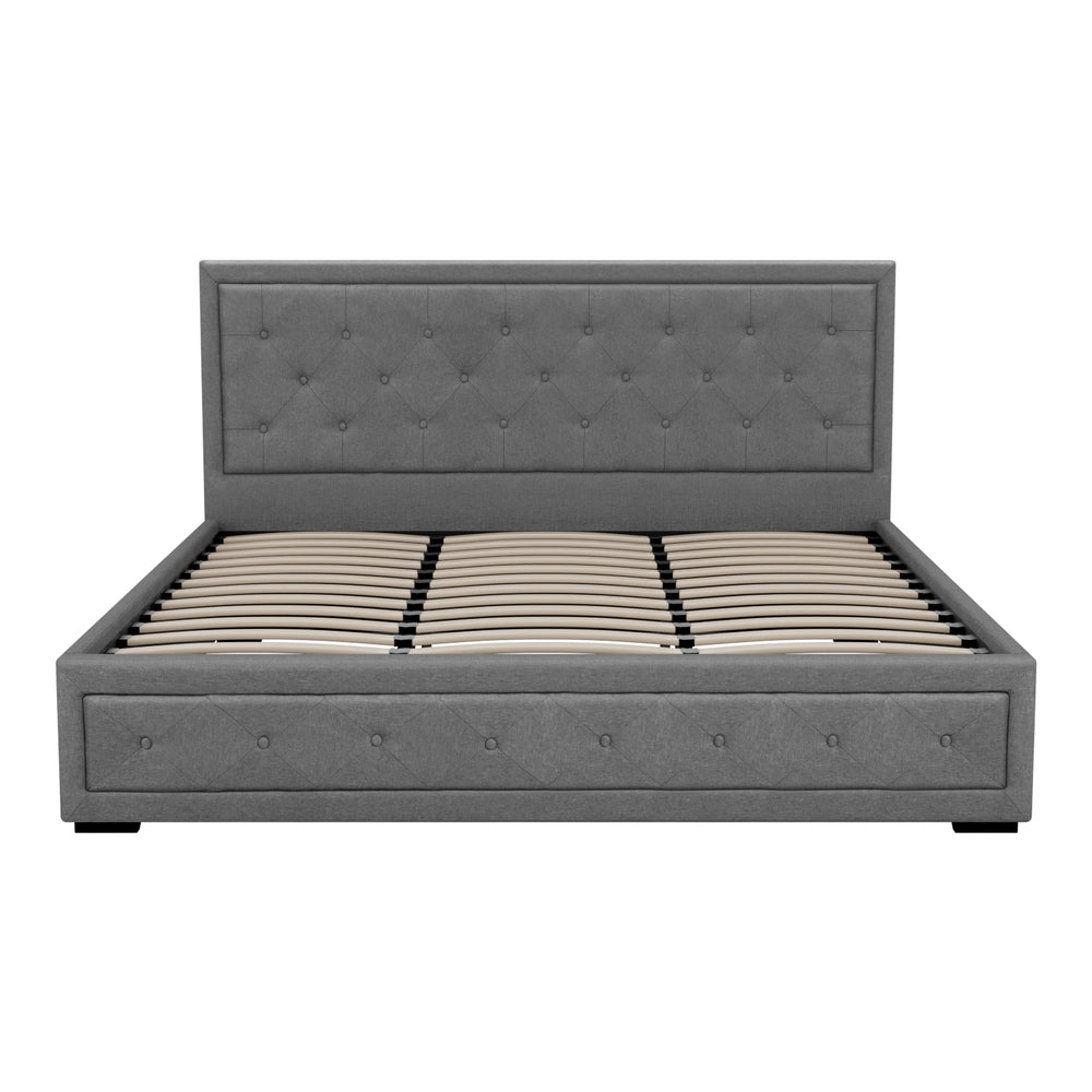 Bronte King Size Storage Bed Frame in Grey - Modern Platform Bed with Underbed Drawers for Extra Bedroom Storage
