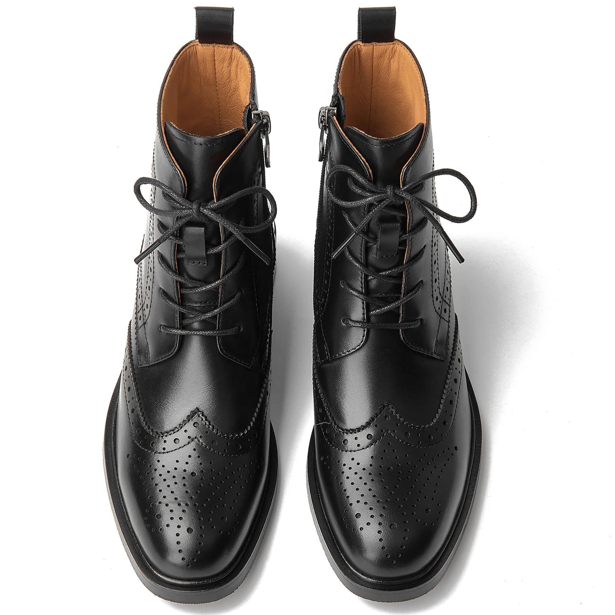 **BEAU TODAY Women's Combat Boots - Leather Ankle Boots for Fall & Winter | Dressy Wingtip Oxfords with Lace-Up Design | Perfect for Casual Outfits, Work & Night Out**