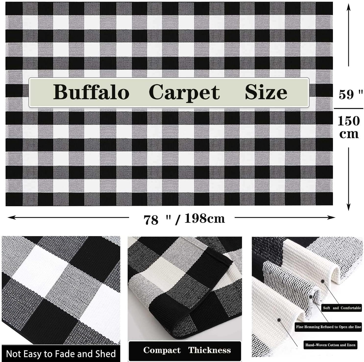 Buffalo Plaid Outdoor Rug 5' x 7' - Washable Black and White Checkered Cotton Rug - Hand-Woven Indoor/Outdoor Large Area Rug for Living Room, Dining Room, Bedroom, Farmhouse - Perfect for Patio, Deck, Cabin & Rustic Home Decor