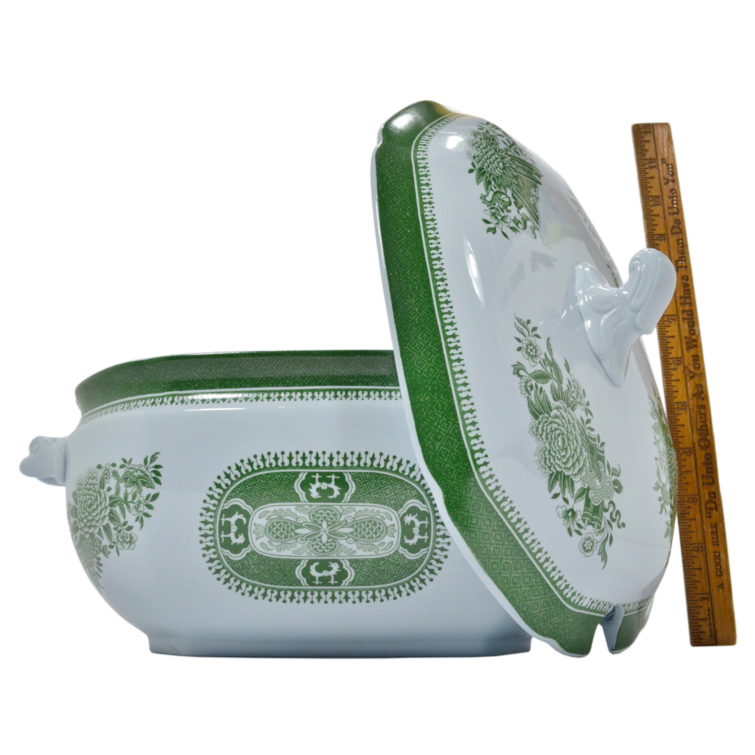 Premium SPODE 'FITZHUGH' Green 1-Gallon Large Soup Tureen with Lid - Elegant Serving Bowl for Dinner Parties & Holiday Entertaining