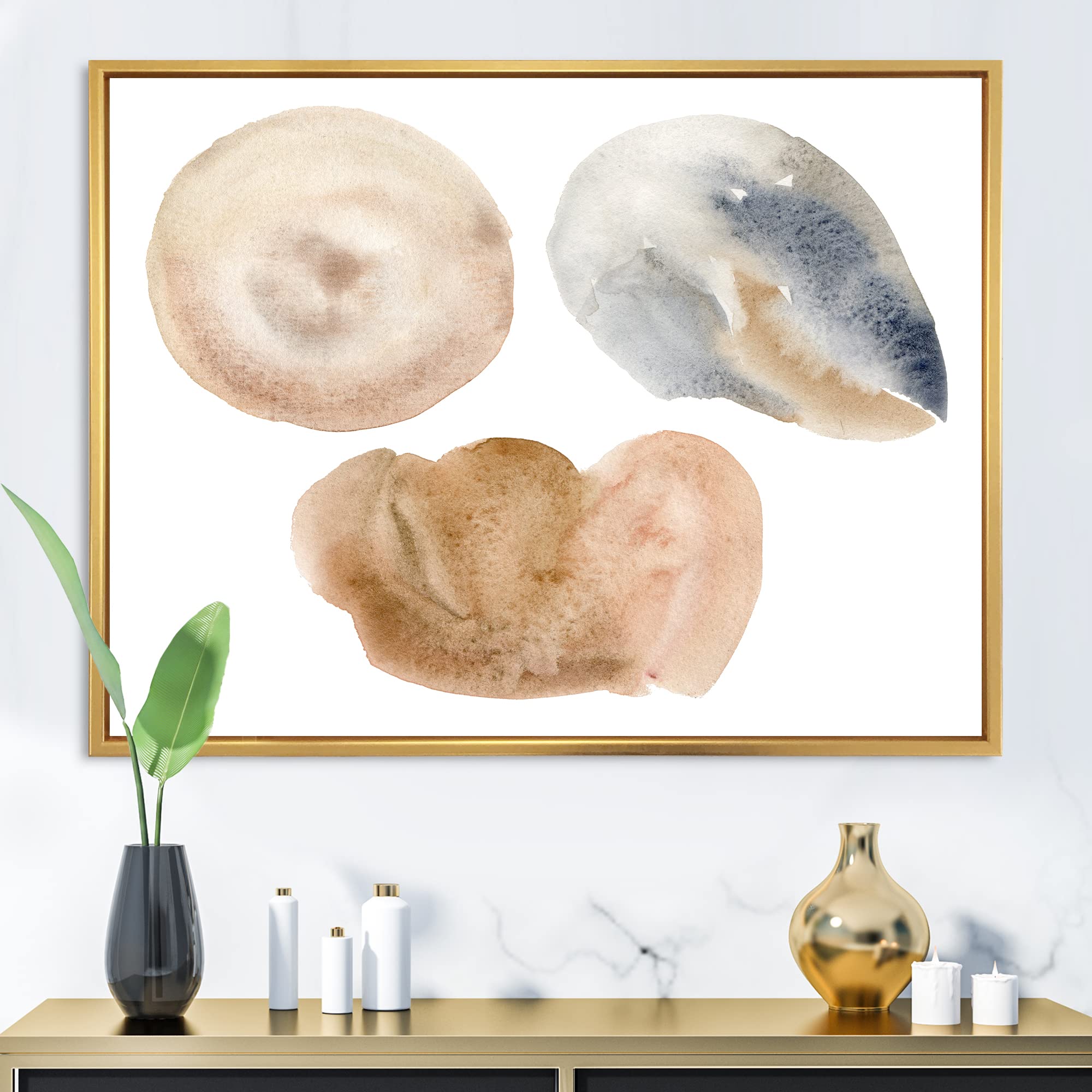 Abstract Blue & Beige Circle Spot Framed Canvas Wall Art Print - Modern Holiday Decor for Living Room, Bedroom & Office