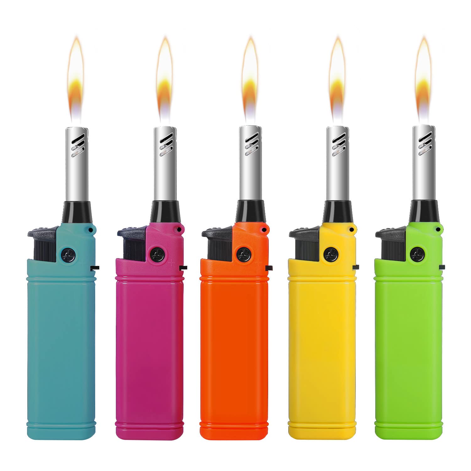 Navpeak Mini Candle Lighter - 5 Pack Refillable Butane Utility Lighters with Extended Wand for Kitchen, Fireplace, BBQ, Stove & DIY Projects | Perfect for Camping, Home Use & Outdoor Cooking