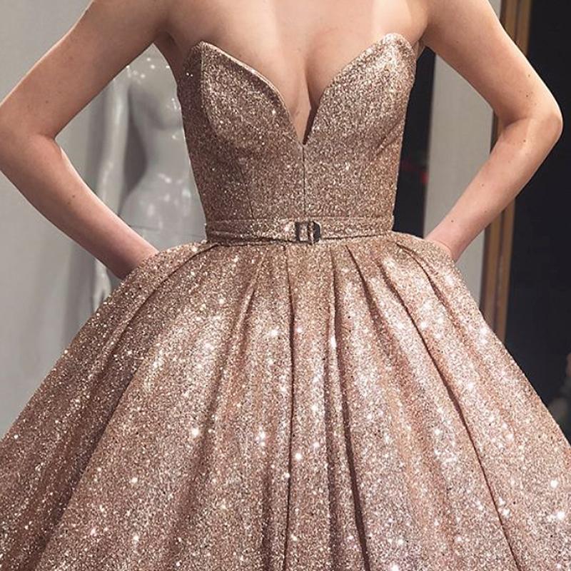 Elegant Gold Sequin Ball Gown Sparkly Long Evening Prom Dress for Women - Perfect for Formal Events, Homecoming, Pageants & Special Occasions