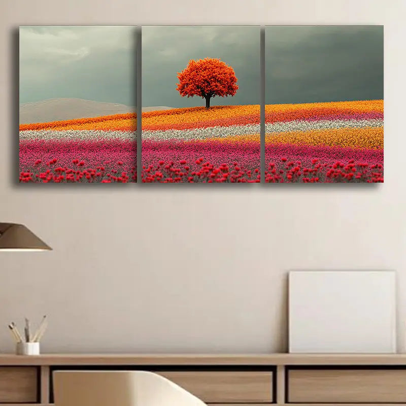 3pcs Large Rose Field Metal Wall Art Prints - Ready to Hang Home Decor for Living Room, Bedroom & Office