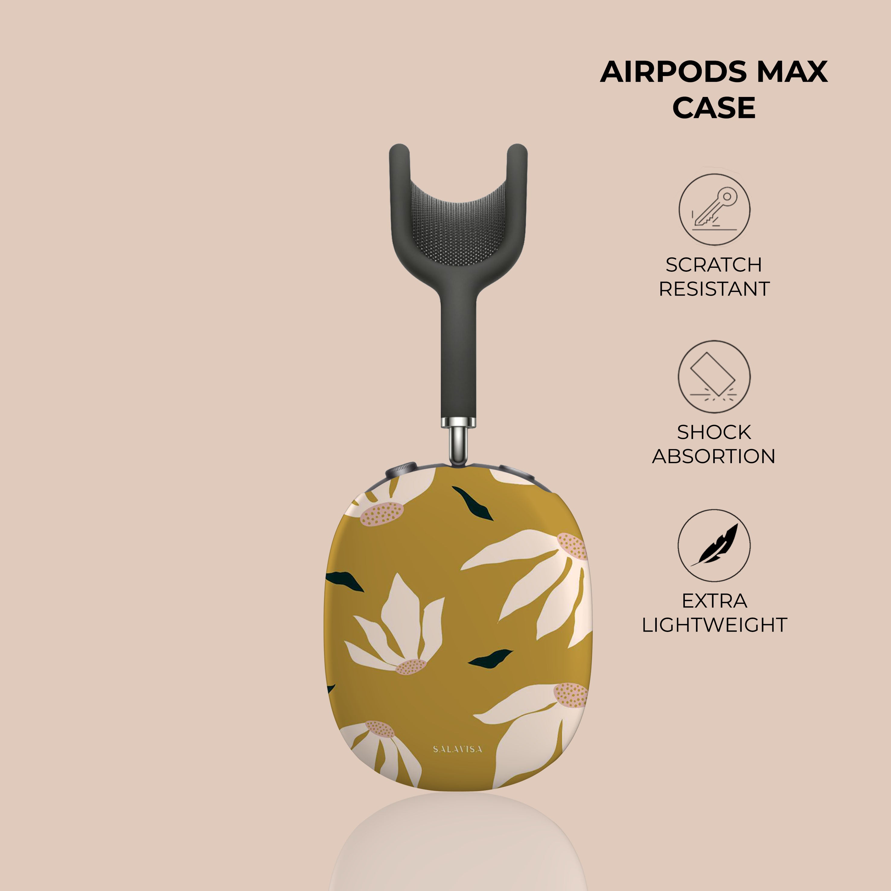 Premium Burnt Yellow Floral AirPods Max Case - Shockproof Protective Cover with Soft Inner Lining for Apple AirPods Max Headphones - Perfect for Travel, Commuting & Everyday Use